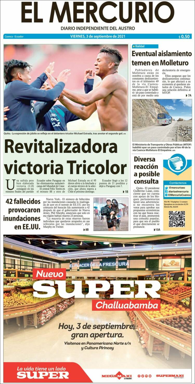 Portada de Diario El Mercurio (Ecuador)