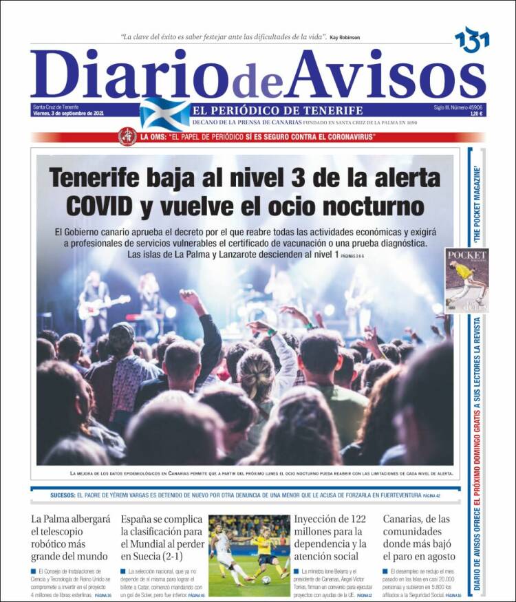 Portada de Diarios de Avisos (España)