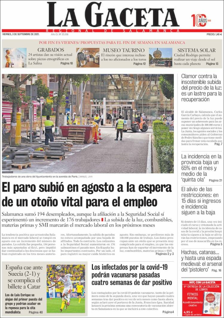 Portada de La Gaceta de Salamanca (España)