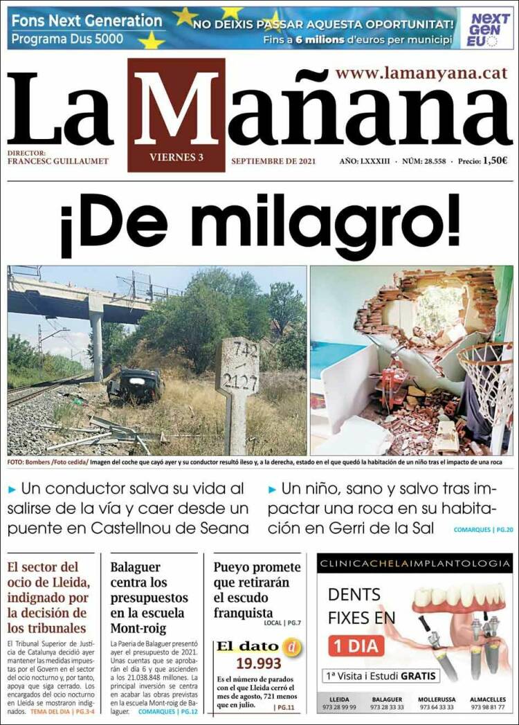 Portada de La Mañana - Diari de Ponent (España)