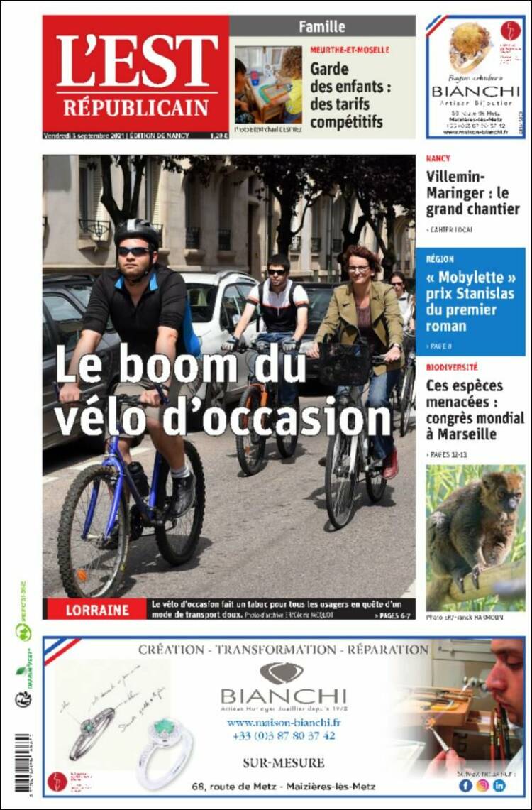 Portada de L'Est Republicain (Francia)