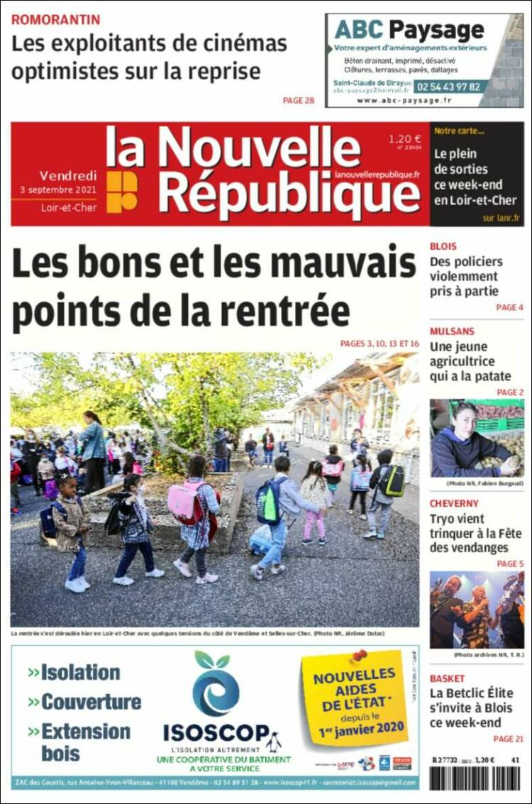 Portada de La Nouvelle Republique (Francia)