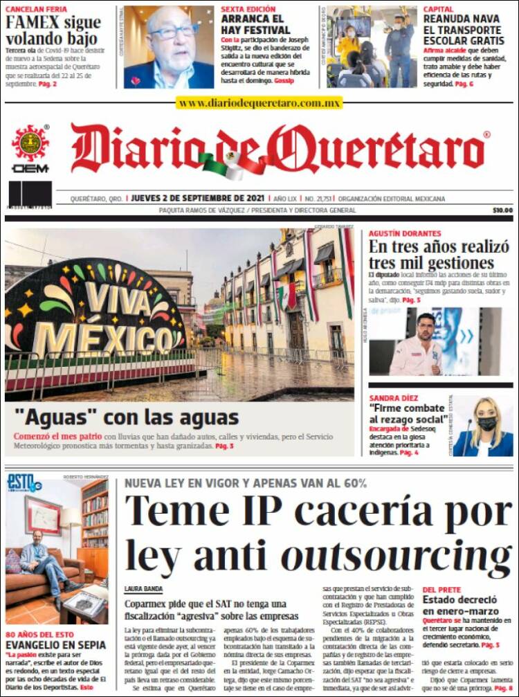 Portada de Diario de Querétaro (M&eacute;xico)