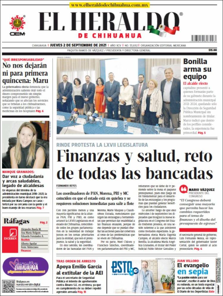 Portada de El Heraldo de Chihuahua (M&eacute;xico)