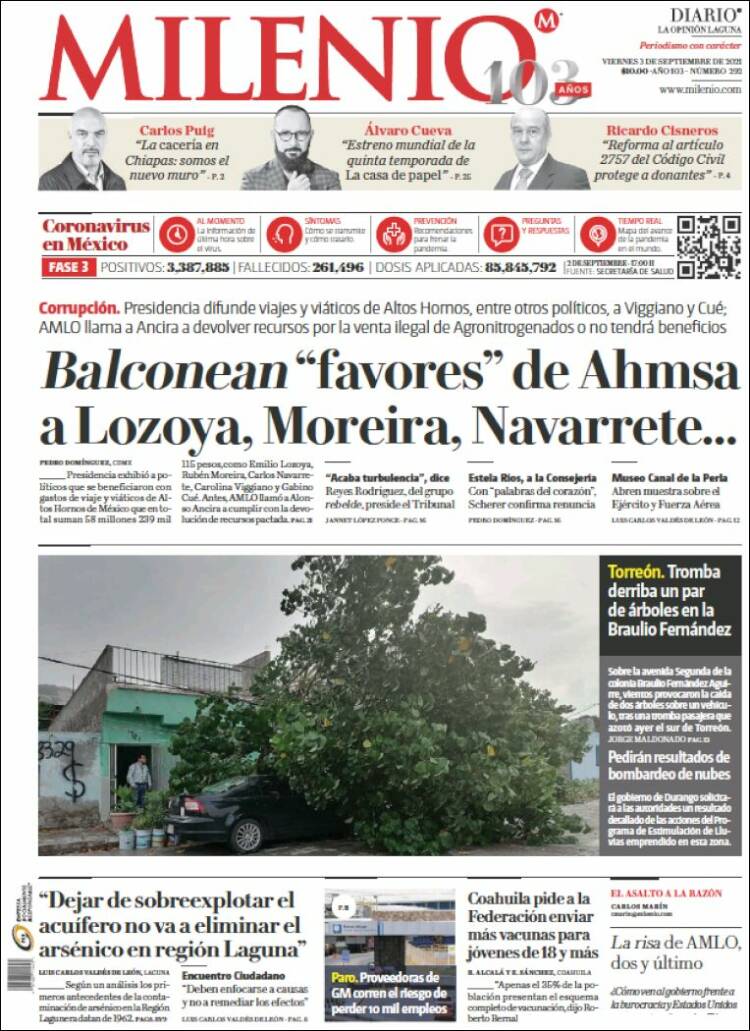 Portada de Milenio - Laguna (M&eacute;xico)