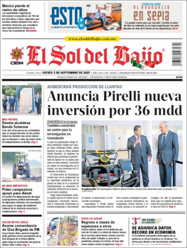 Portada de El Sol del Bajio (M&eacute;xico)