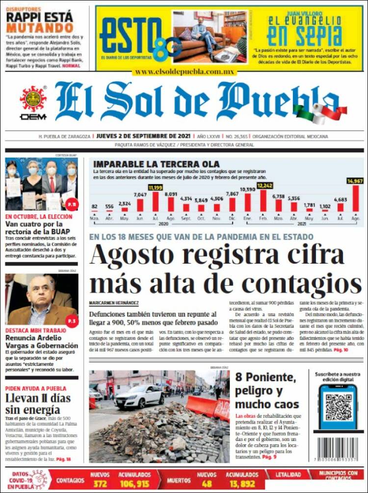 Portada de El Sol de Puebla (M&eacute;xico)