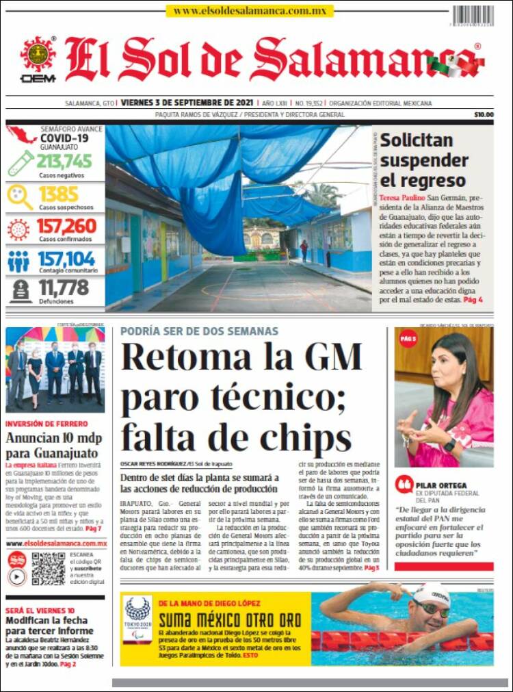 Portada de El Sol de Salamanca (M&eacute;xico)