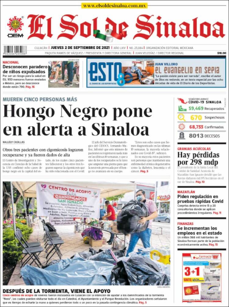 Portada de El Sol de Sinaloa (M&eacute;xico)