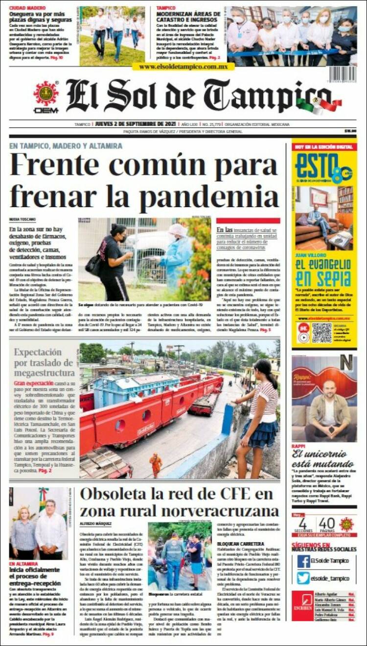 Portada de El Sol de Tampico (M&eacute;xico)