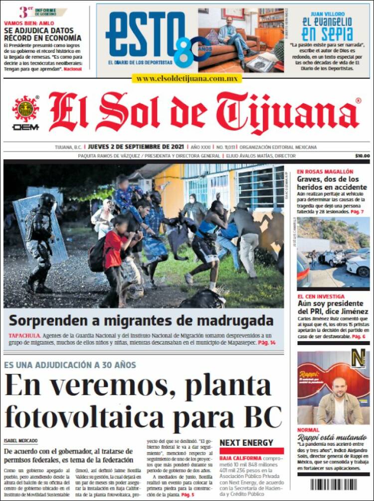 Portada de El Sol de Tijuana (M&eacute;xico)