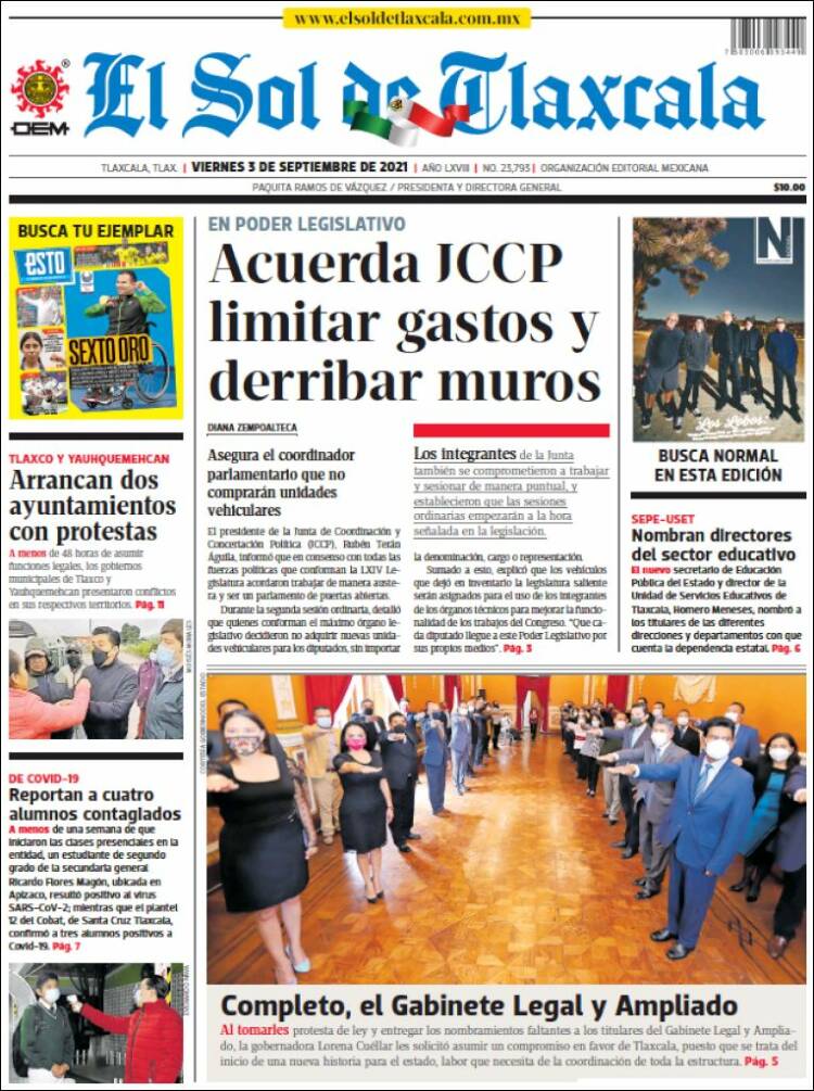 Portada de El Sol de Tlaxcala (M&eacute;xico)