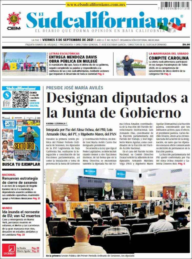 Portada de El Sudcaliforniano (M&eacute;xico)