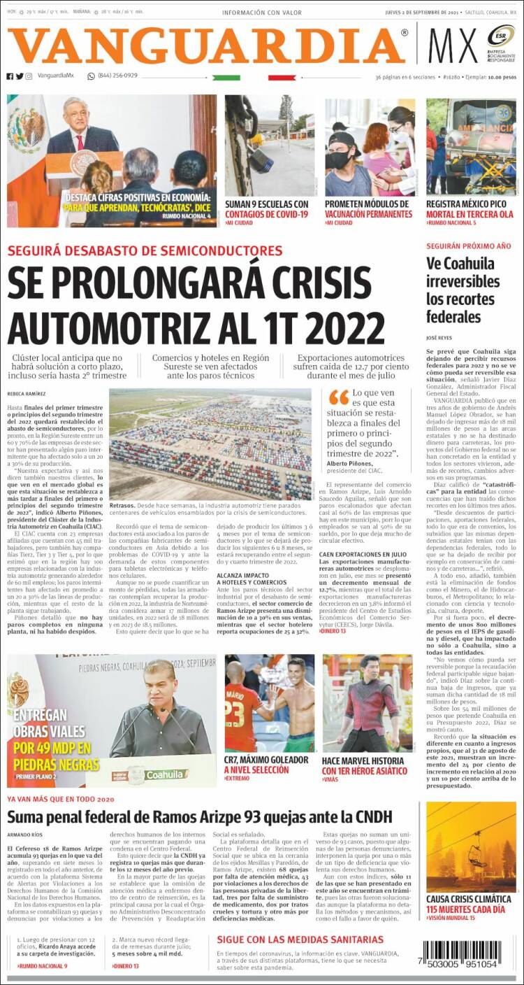 Portada de Vanguardia (M&eacute;xico)