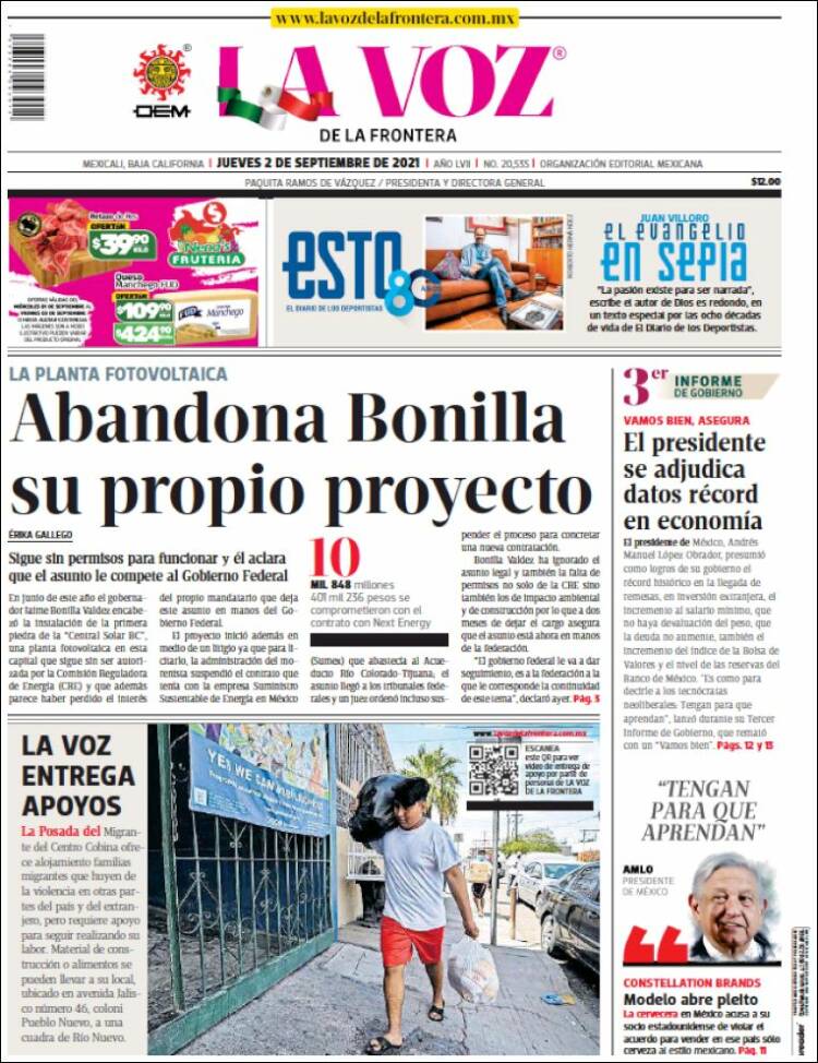 Portada de La Voz de la Frontera (M&eacute;xico)