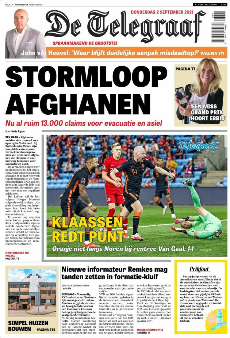 Portada de De Telegraaf (Pa&iacute;ses Bajos)