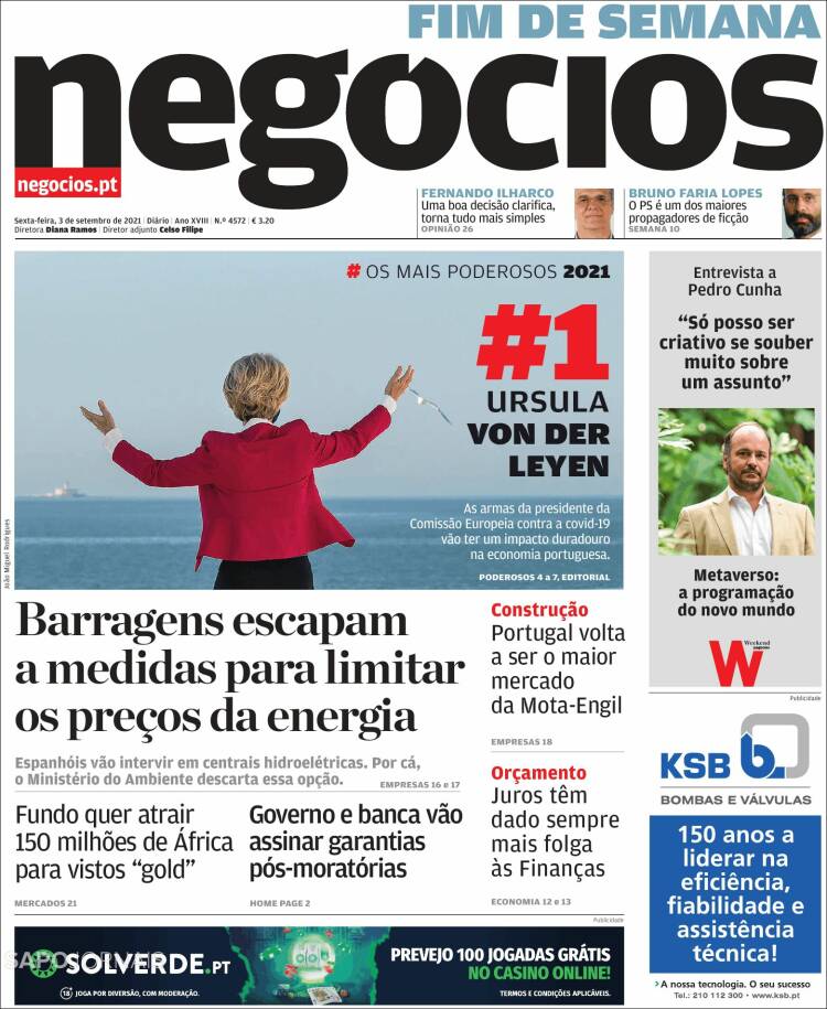 Portada de Jornal de Negócios (Portugal)