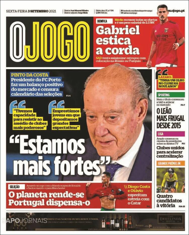 Portada de O Jogo (Portugal)