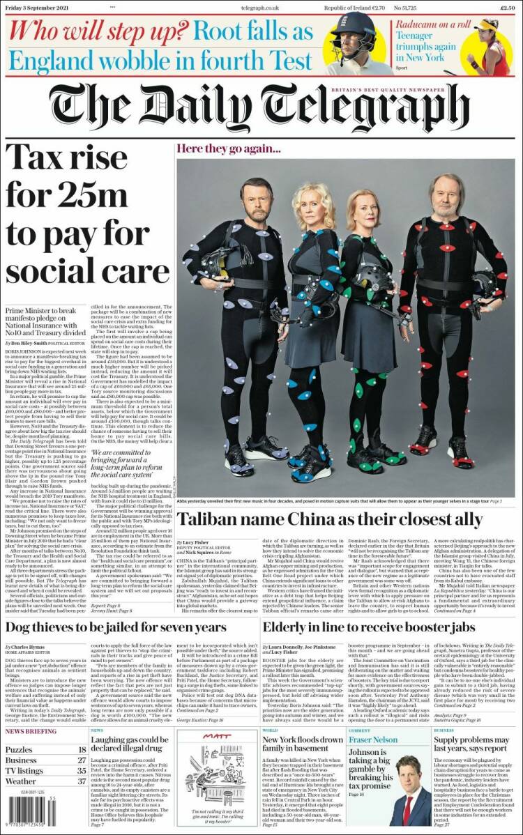 Portada de Daily Telegraph (Reino Unido)