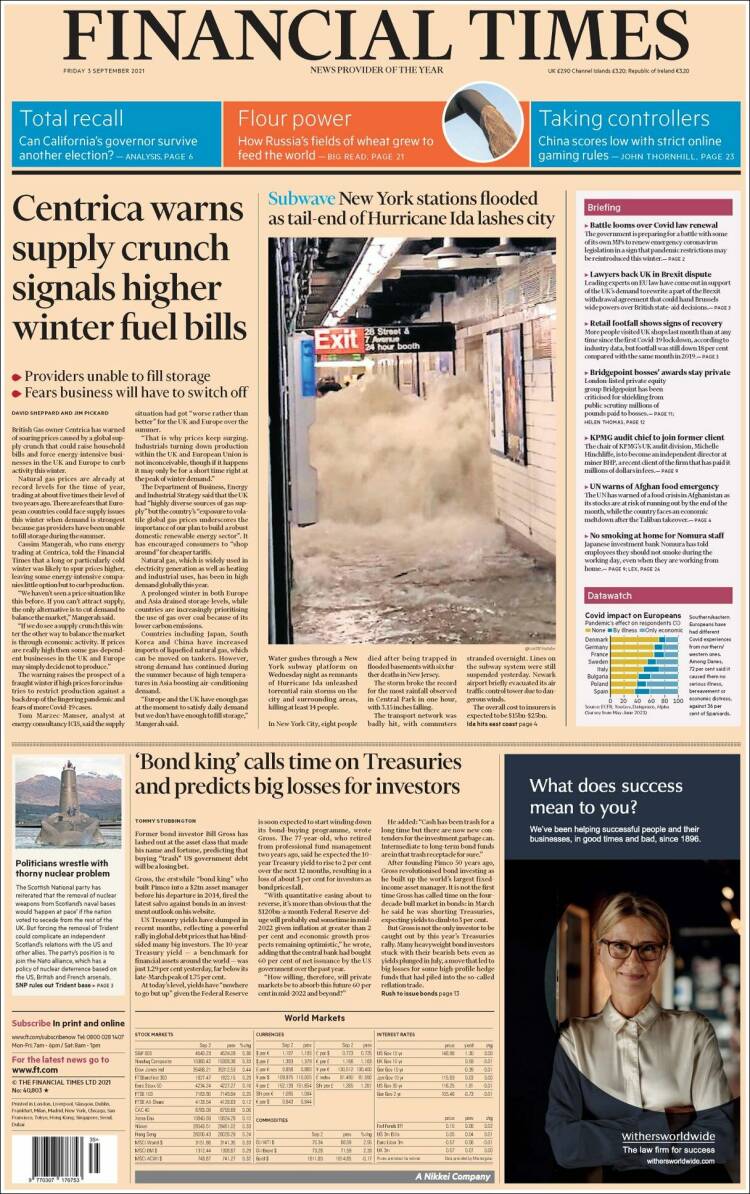 Portada de Financial Times (Reino Unido)