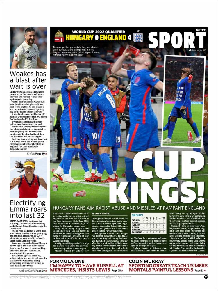 Portada de Metro Sport (Reino Unido)