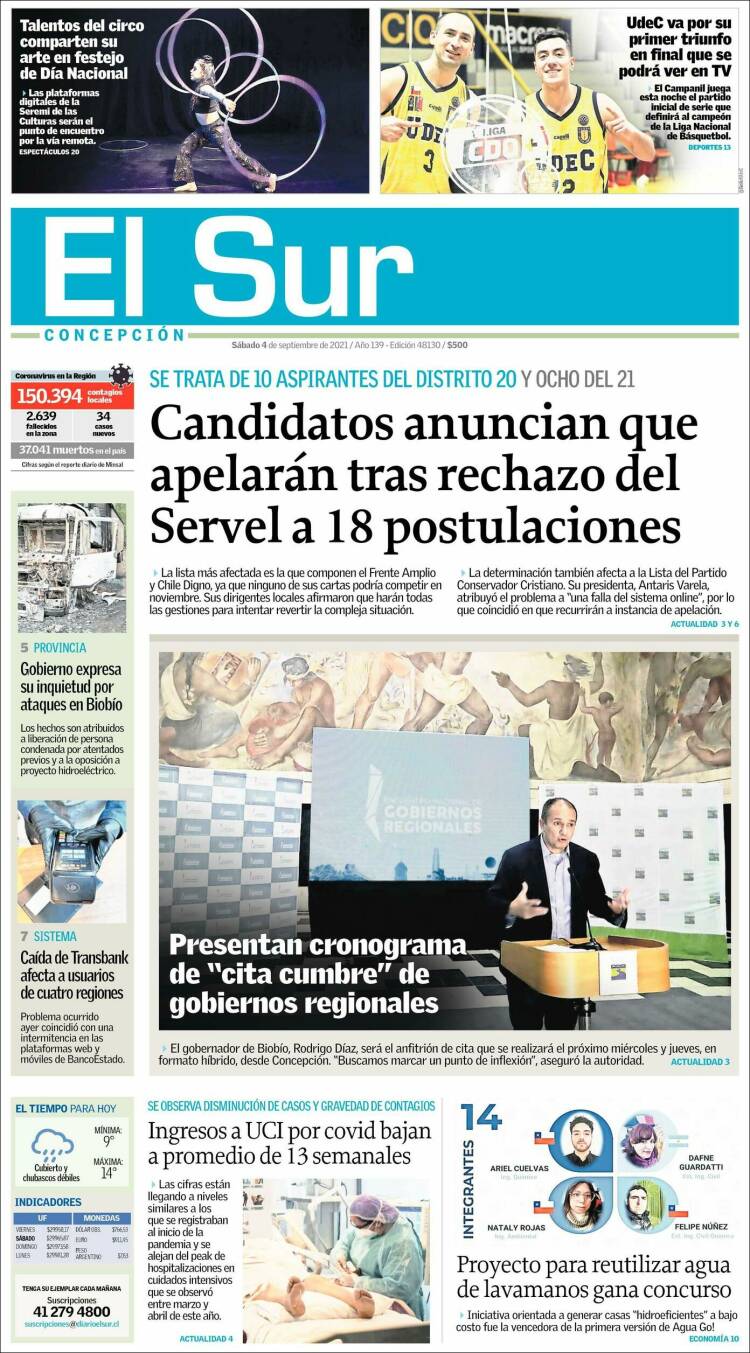 Portada de El Sur (Chile)