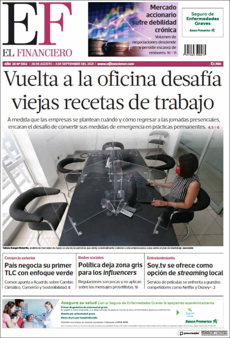 Portada de El Financiero (Costa Rica)