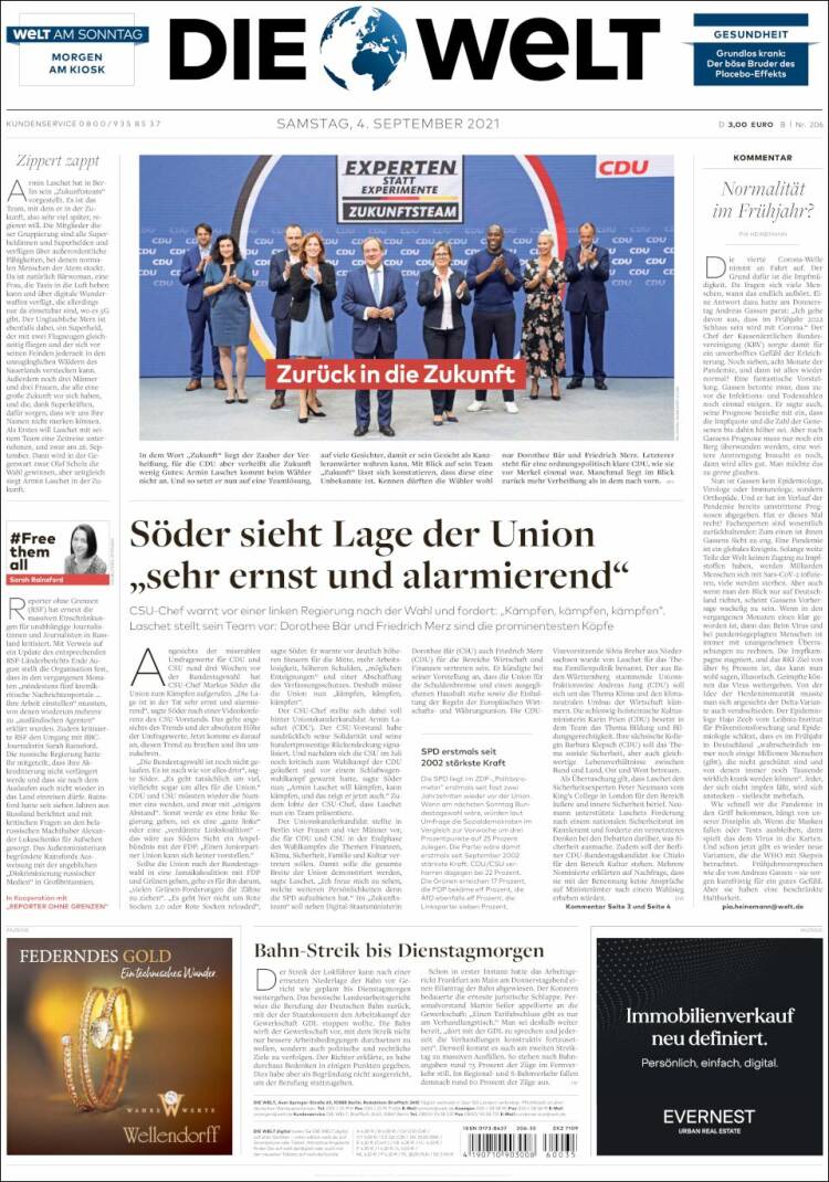 Portada de Die Welt (Alemania)