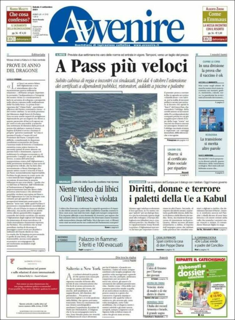 Portada de Avvenire (Italia)