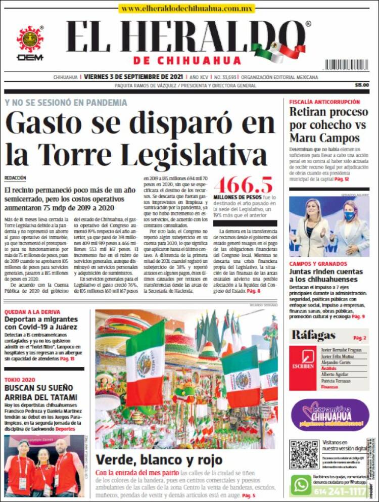 Portada de El Heraldo de Chihuahua (M&eacute;xico)