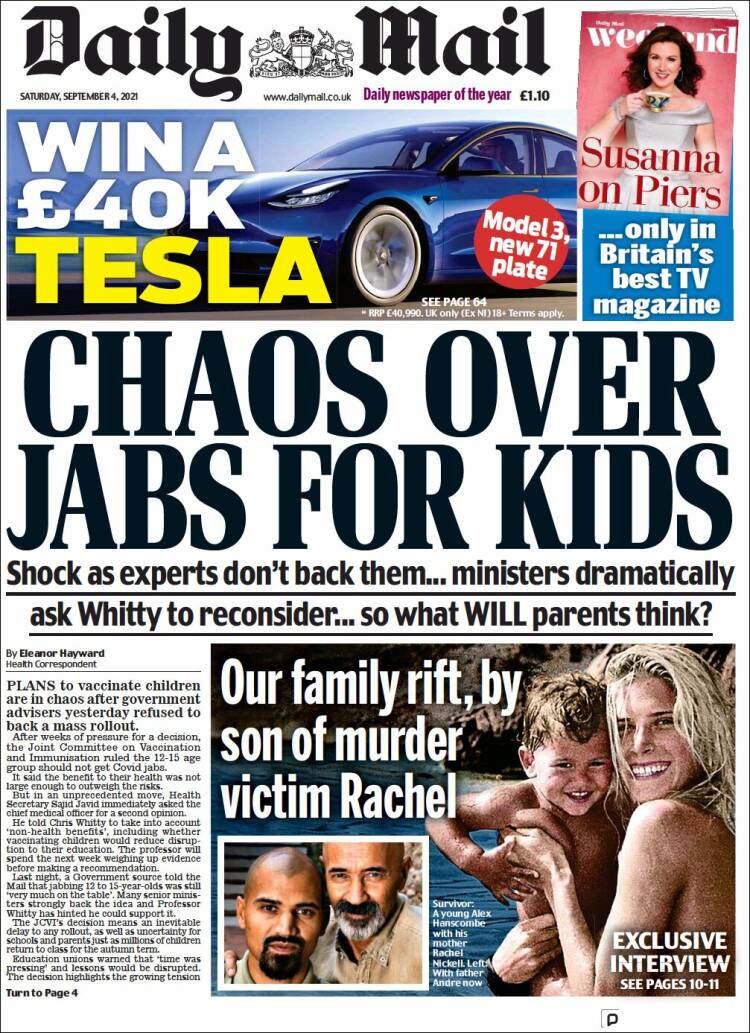 Portada de Daily Mail (Reino Unido)
