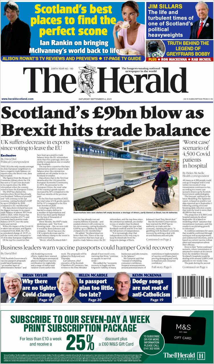 Portada de The Herald (Reino Unido)