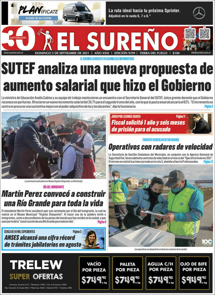 Portada de Diario El Sureño (Argentina)