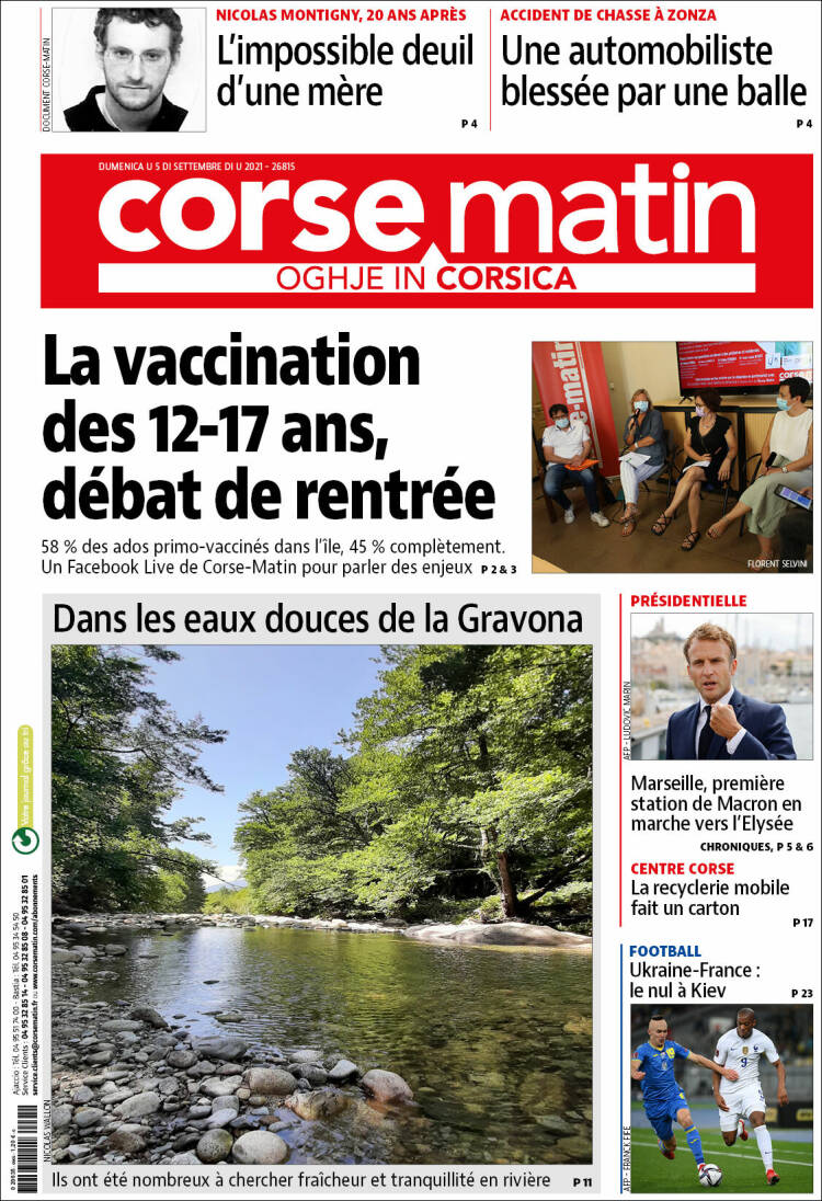 Portada de Corse-Matin (Francia)