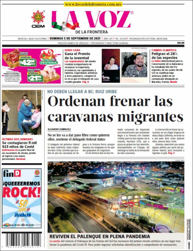 Portada de La Voz de la Frontera (México)