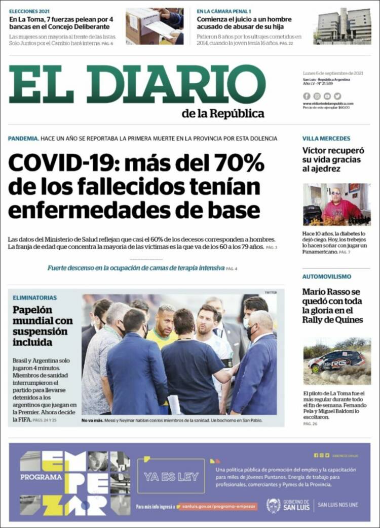 Portada de Diario de la República (Argentina)