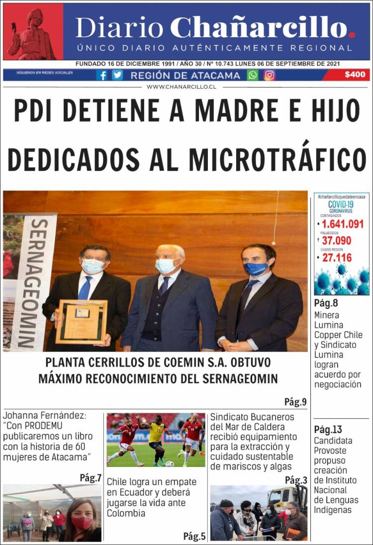Portada de Diario Chañarcillo (Chile)