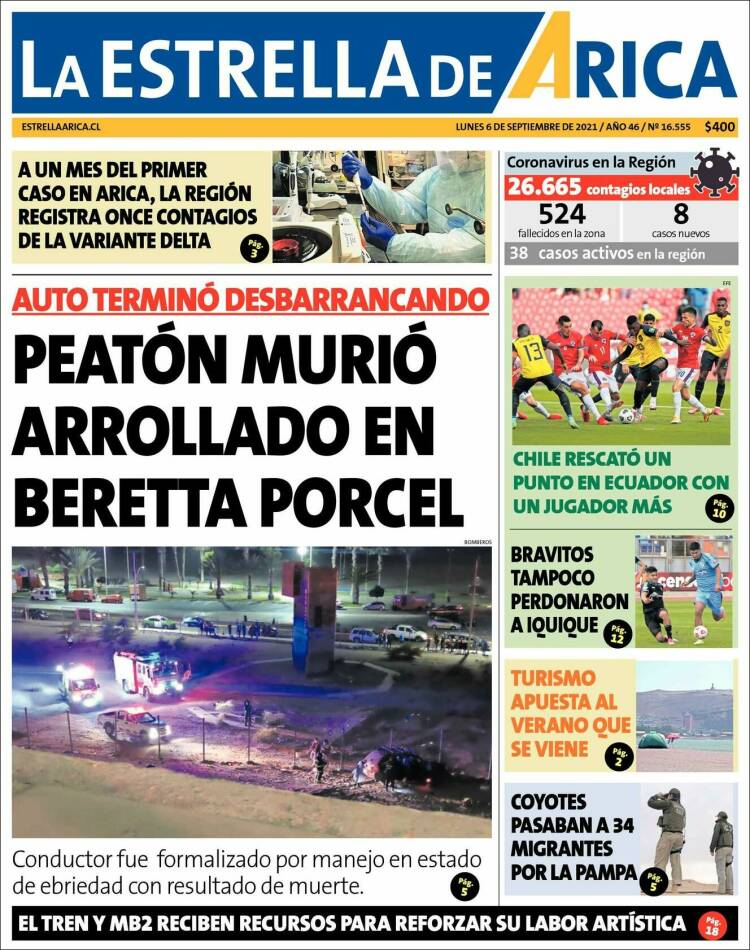 Portada de La Estrella de Arica (Chile)