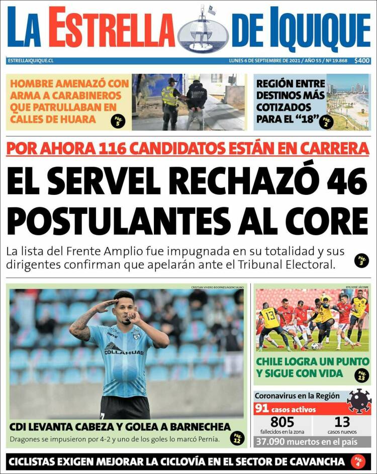 Portada de La Estrella de Iquique (Chile)