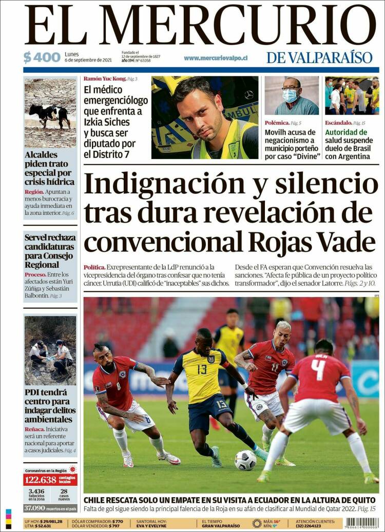 Portada de Mercurio de Valparaiso (Chile)