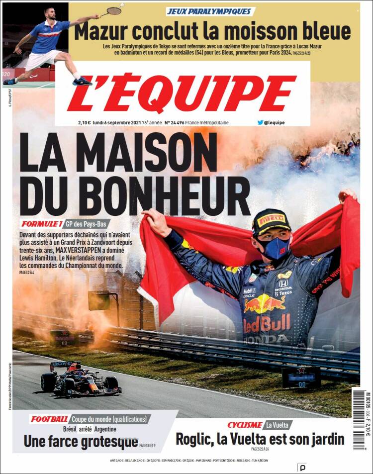 Portada de L'Equipe (Francia)