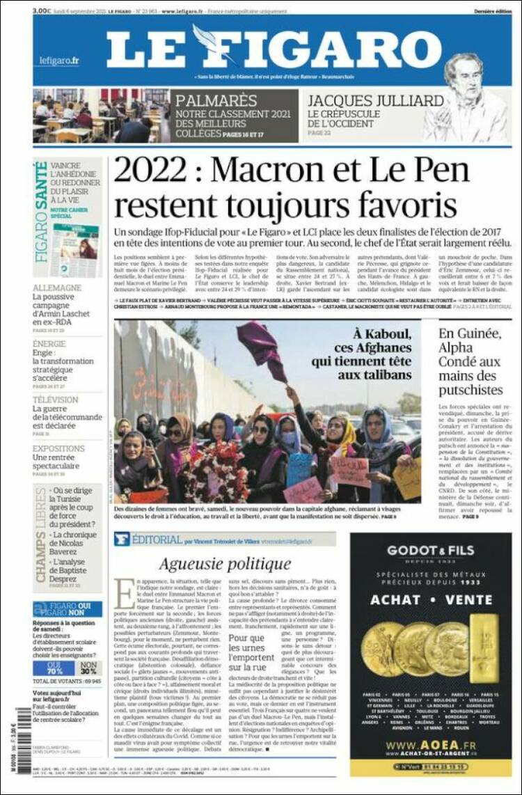 Portada de Le Figaro (Francia)