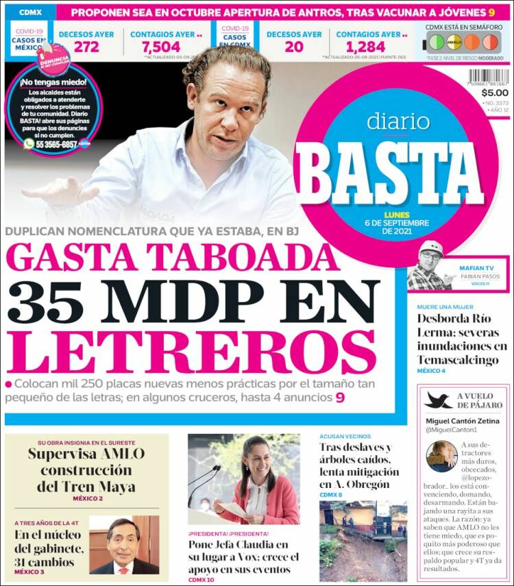 Portada de Diario Basta (México)