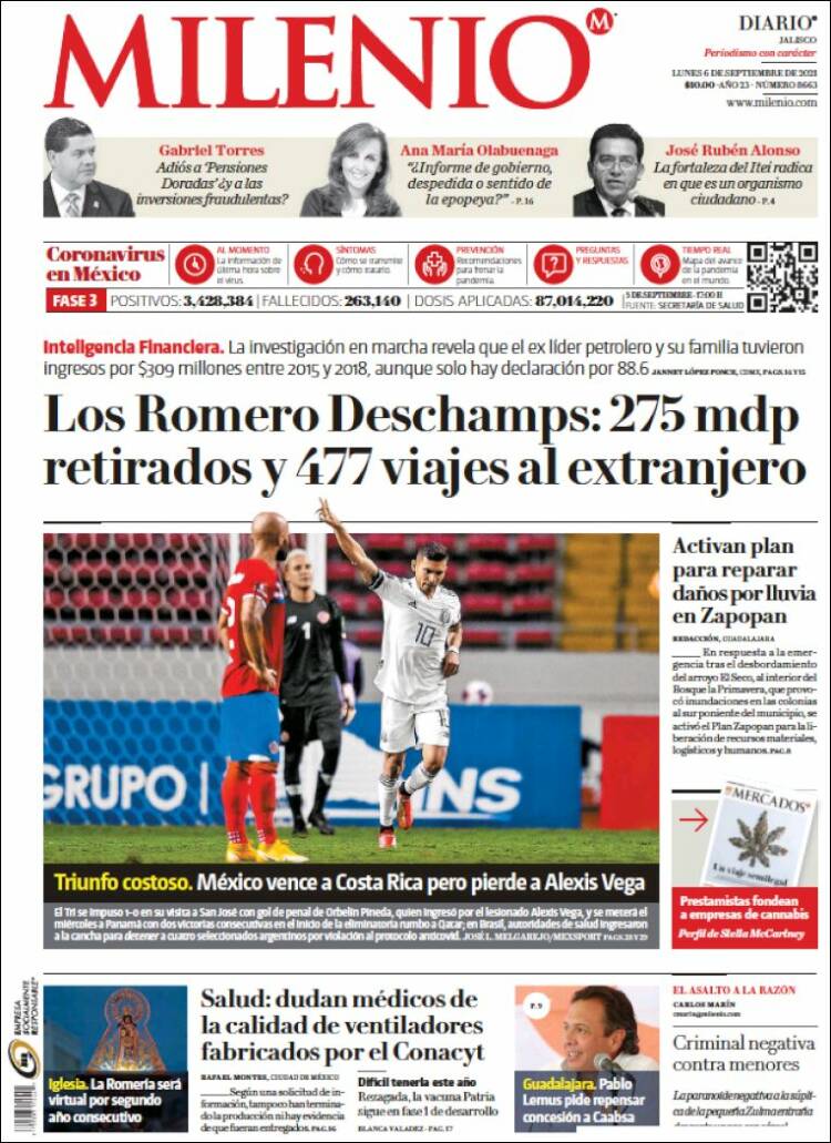 Portada de Milenio - Jalisco (México)