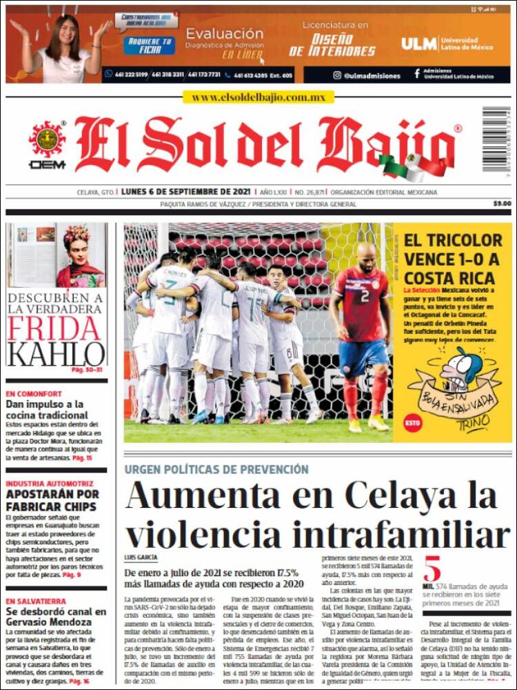 Portada de El Sol del Bajio (México)