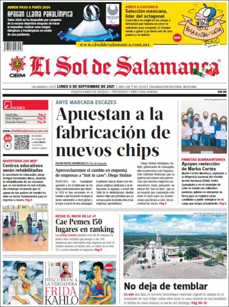 Portada de El Sol de Salamanca (México)