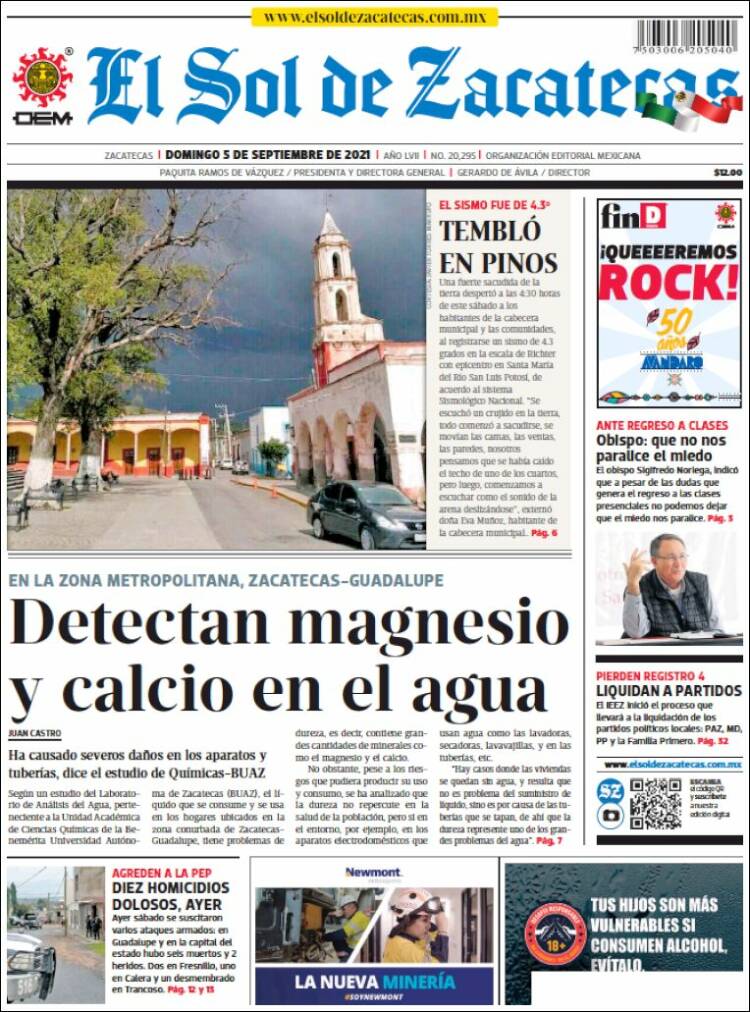 Portada de El Sol de Zacatecas (México)