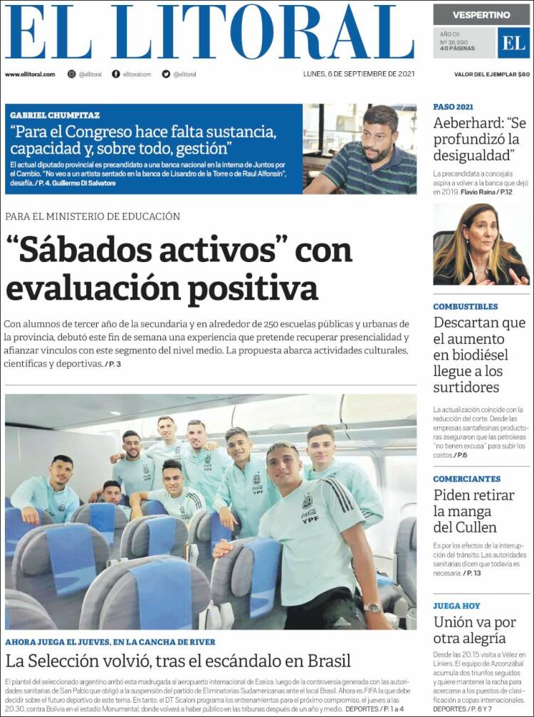 Portada de Diario El Litoral (Argentina)