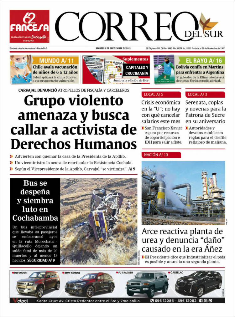 Portada de Correo Sur (Bolivia)