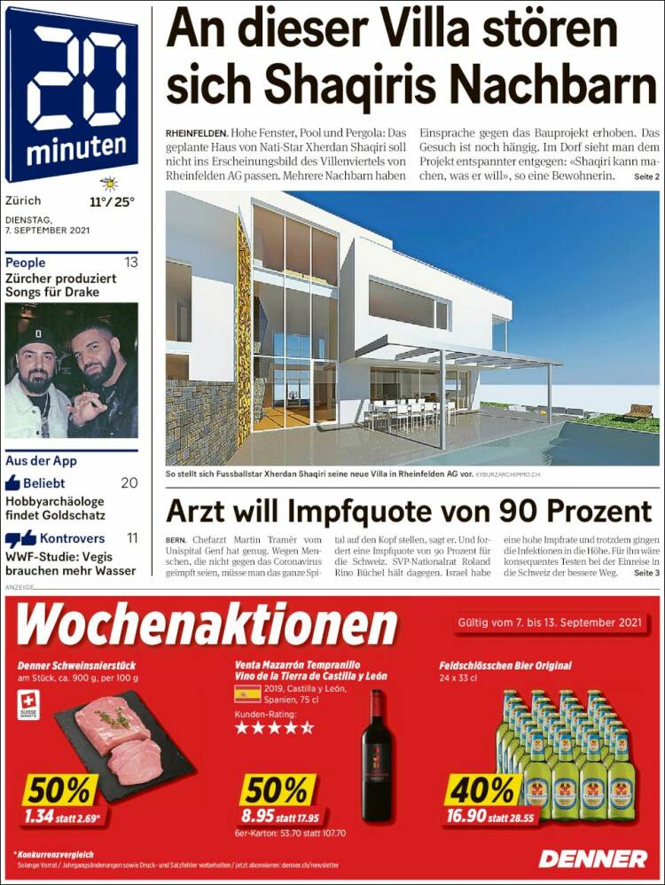 Portada de 20Minuten - Zürich (Suiza)